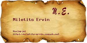 Miletits Ervin névjegykártya
